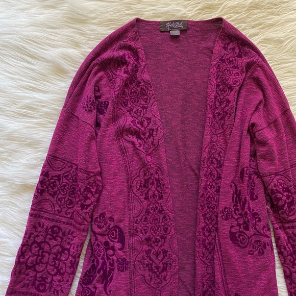 Hale Bob Purple Floral Open Front Long Sleeve Cardigan - Picture 2 of 7